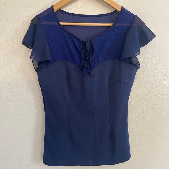Voodoo Vixen Tops - Voodoo Vixen Womens Size Medium Keyhole Flutter Sleeve Top Rockabilly Pinup